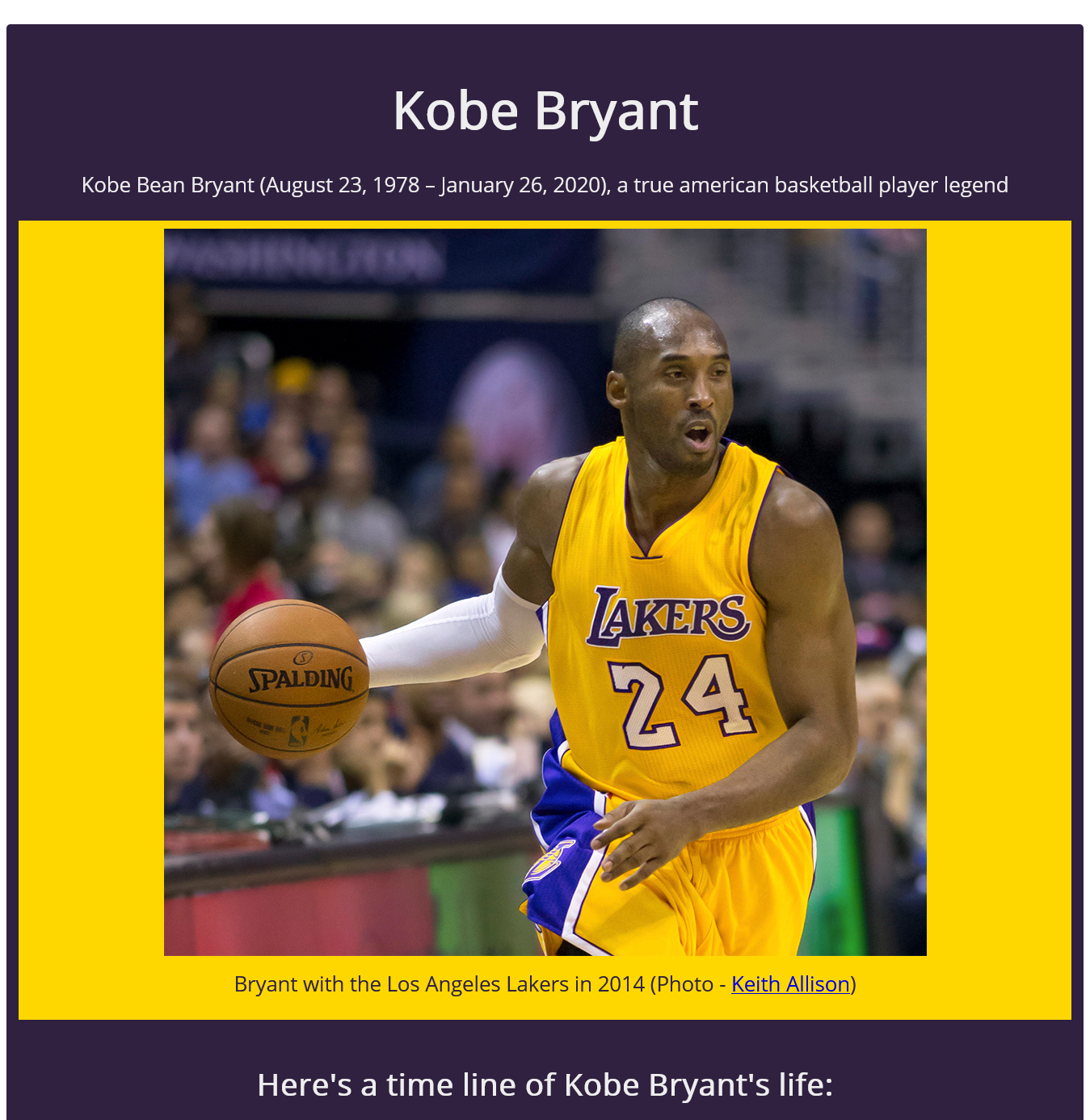Tribute Page Kobe Bryant